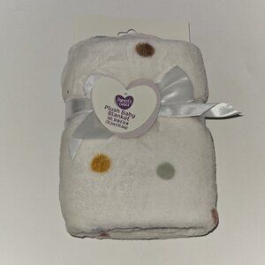 NEW Parent's Choice White Fleece Baby Blanket Brown Gray Blue Polka Dots 30x36